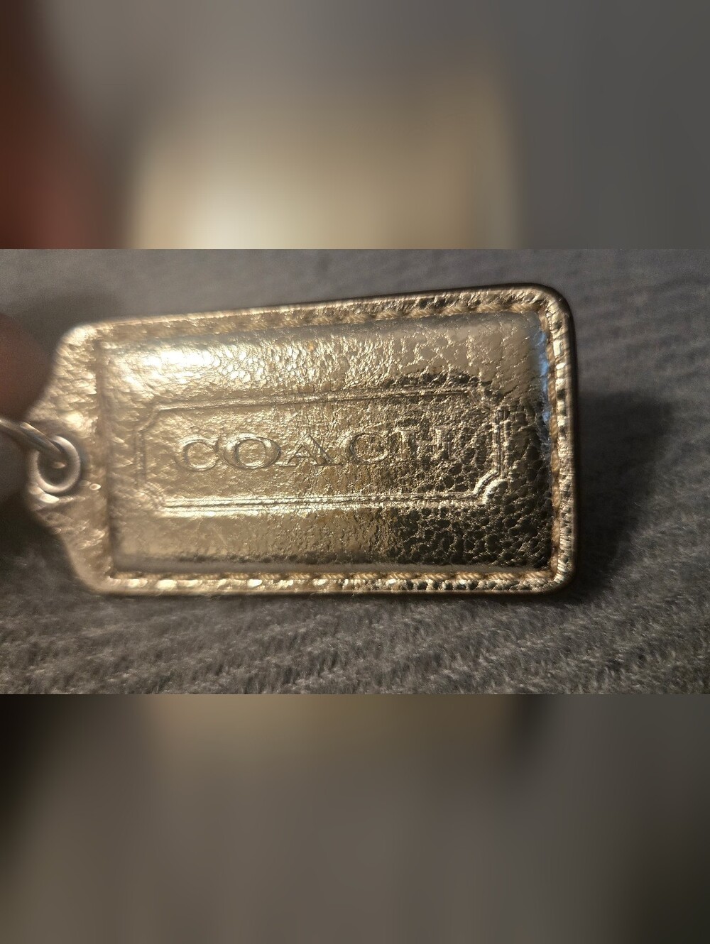 COACH Metallic Gold Leather Key Tag